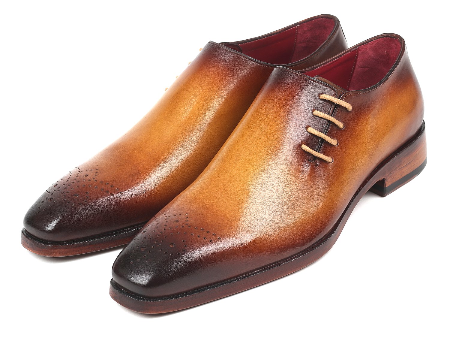 Paul Parkman "927F64" Brown / Camel Genuine Leather Side Lace Oxfords Shoes.